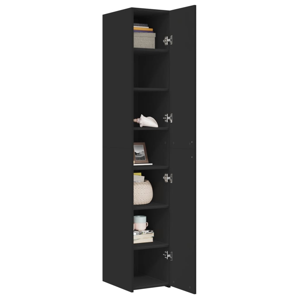Credenza Nera 30x42,5x185 cm in Legno Ingegnerizzato