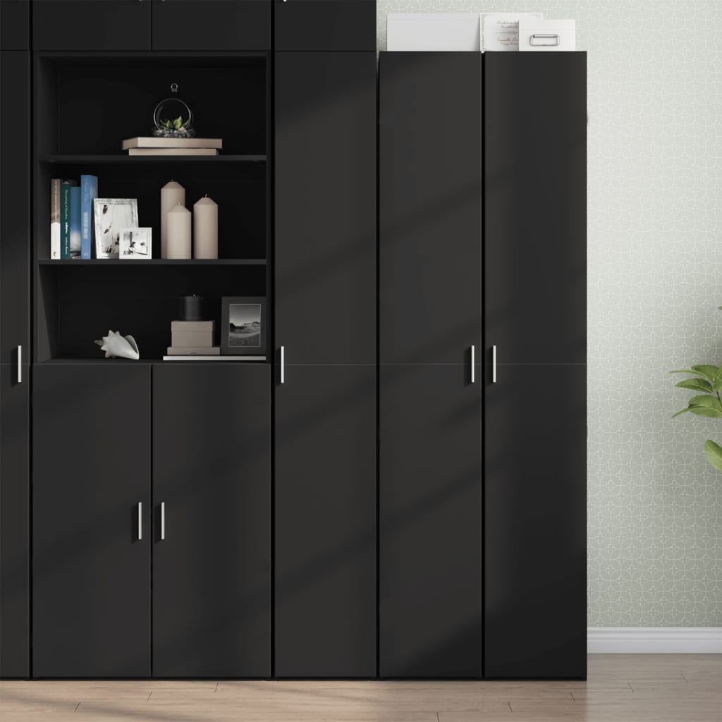 Credenza Nera 30x42,5x185 cm in Legno Ingegnerizzato