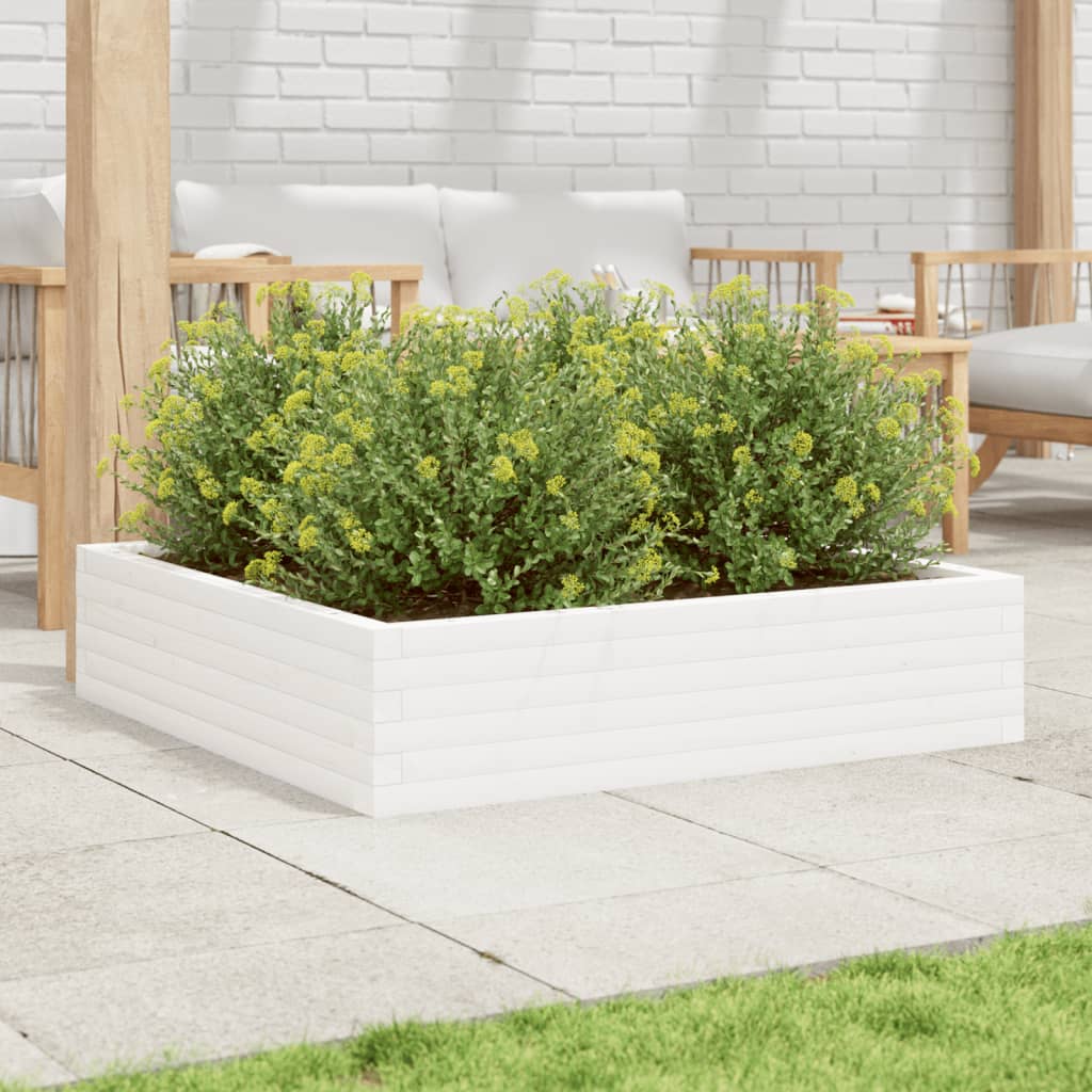 Fioriera da Giardino Bianca 100x100x23 cm Legno Massello Pino