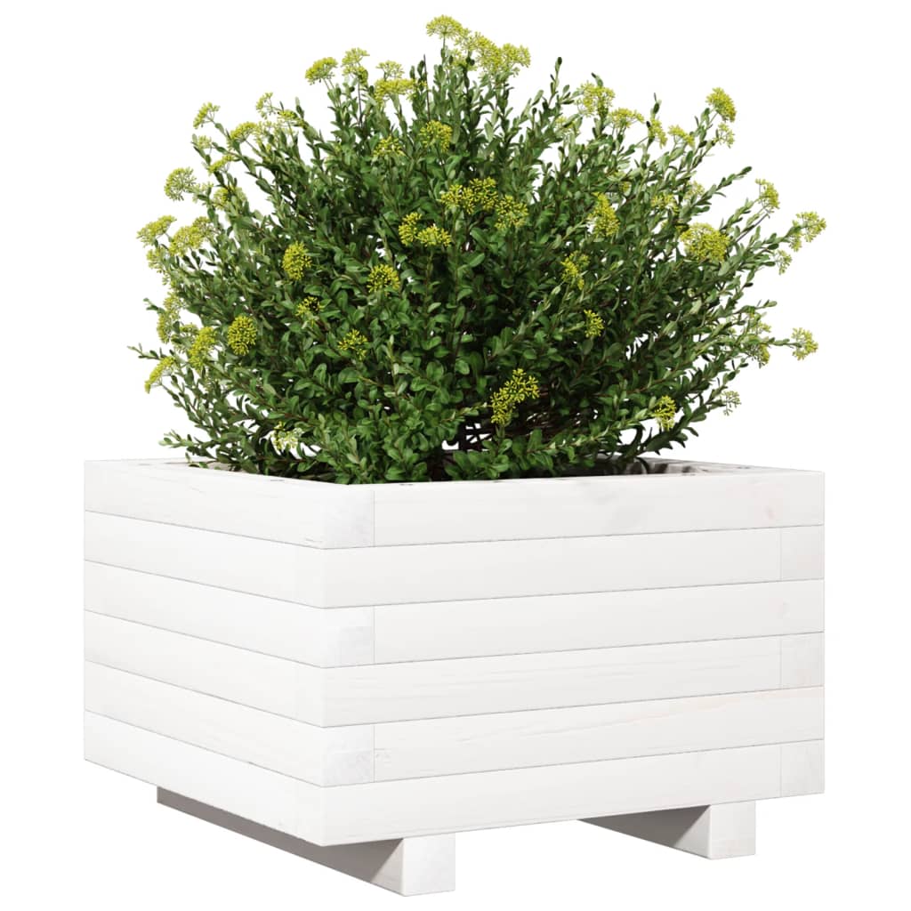 Fioriera da Giardino Bianca 40x40x26,5cm Legno Massello di Pino
