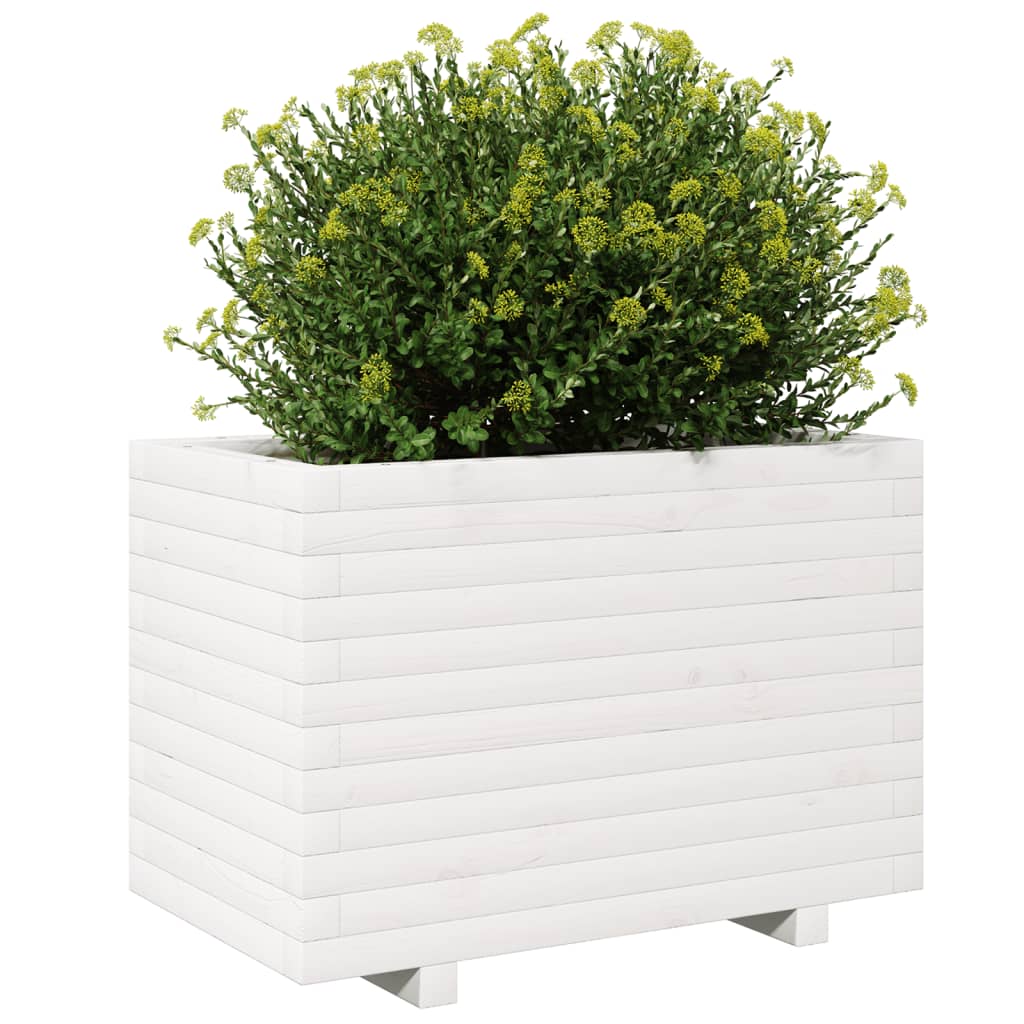 Fioriera da Giardino Bianca 70x40x49,5cm Legno Massello di Pino