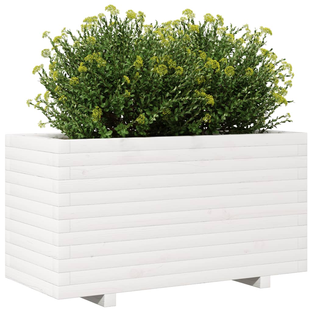 Fioriera da Giardino Bianca 90x40x49,5cm Legno Massello di Pino