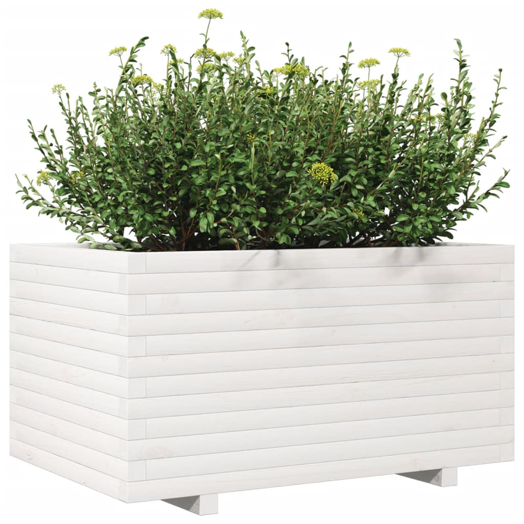 Fioriera da Giardino Bianca 90x60x49,5cm Legno Massello di Pino