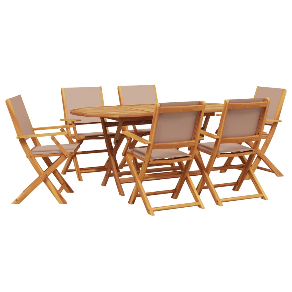 Set da Pranzo da Giardino 7 pz Tortora Tessuto e Legno Massello