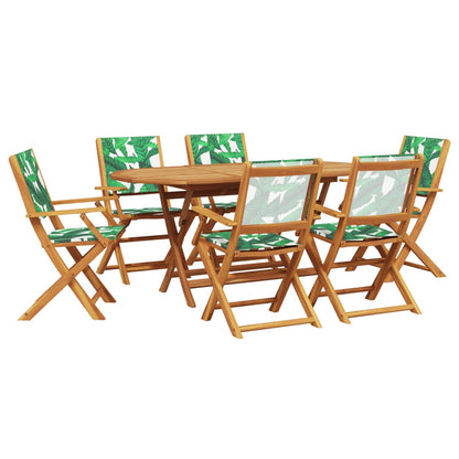 Set Pranzo da Giardino 7 pz Foglie in Tessuto e Legno Massello