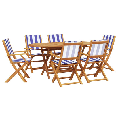 Set Pranzo Giardino 7pz Blu e Bianco Tessuto e Legno Massello