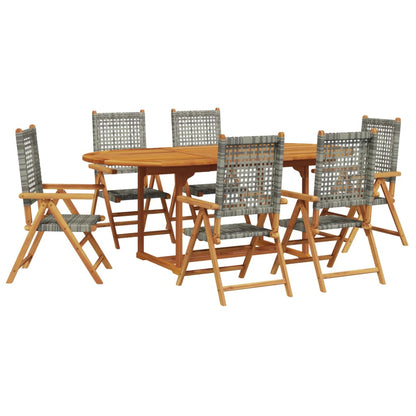 Set Pranzo da Giardino 7 pz Grigio Polyrattan e Legno Massello