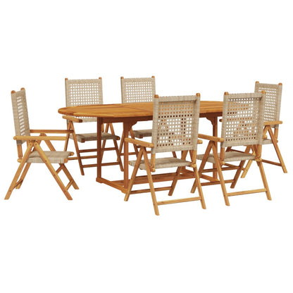 Set Pranzo da Giardino 7 pz Beige Polyrattan e Legno Massello
