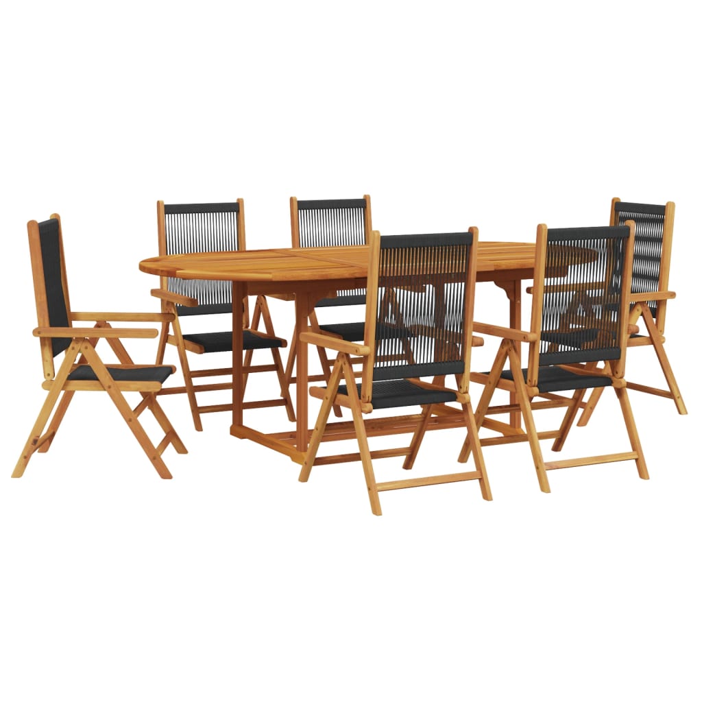 Set Pranzo da Giardino 7 pz Nero Polyrattan e Legno Massello