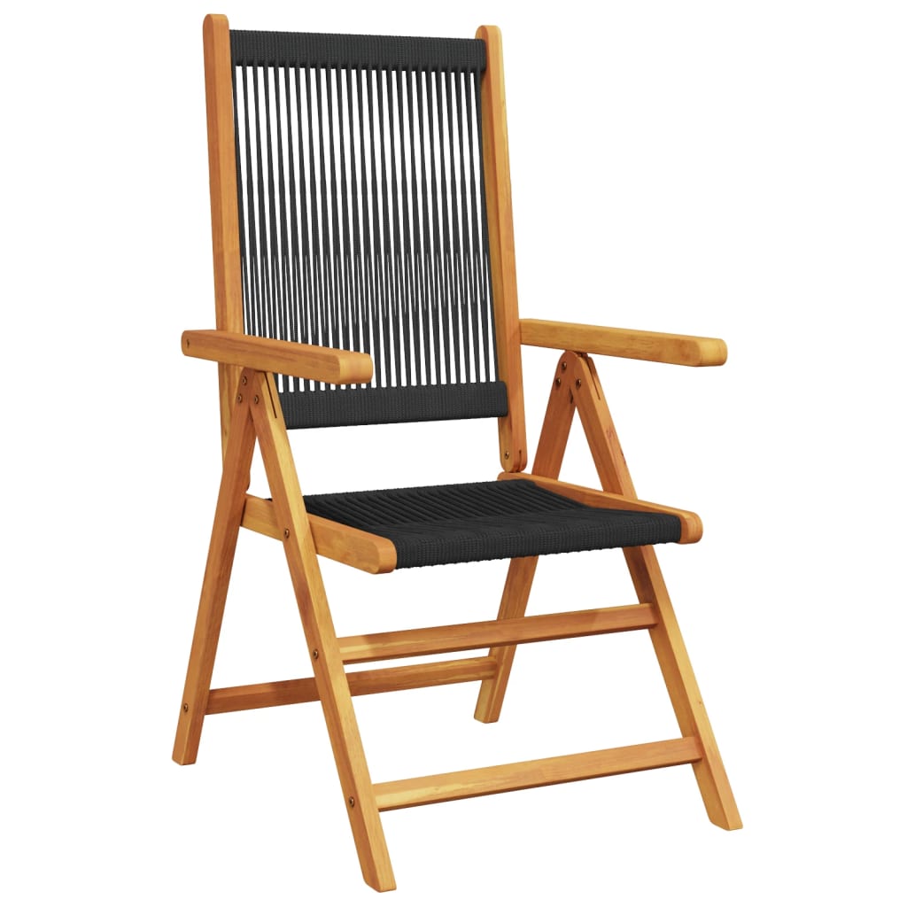 Set Pranzo da Giardino 7 pz Nero Polyrattan e Legno Massello