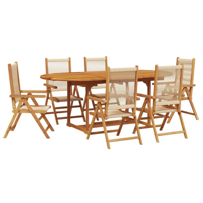 Set Pranzo da Giardino 7 pz Beige Polipropilene/ Legno Massello