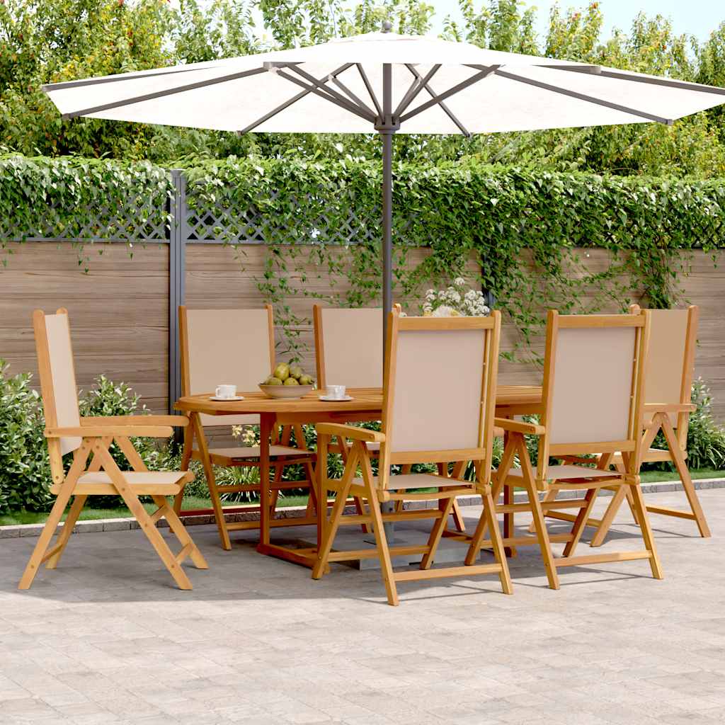 Set Pranzo da Giardino 7 pz Beige in Tessuto e Legno Massello