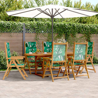 Set Pranzo da Giardino 7 pz Foglie in Tessuto e Legno Massello