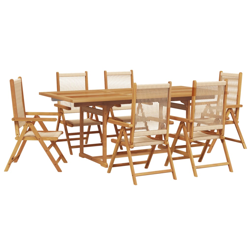 Set Pranzo da Giardino 7 pz Beige Polipropilene/ Legno Massello
