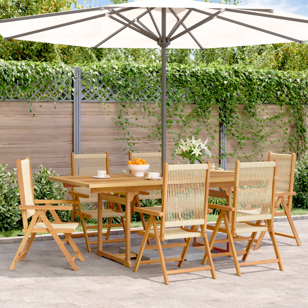 Set Pranzo da Giardino 7 pz Beige Polipropilene/ Legno Massello
