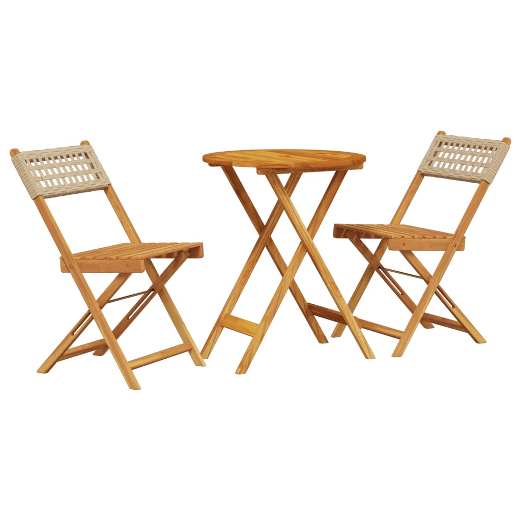 Set da Bistrot 3 pz Beige in Polyrattan e Legno Massello