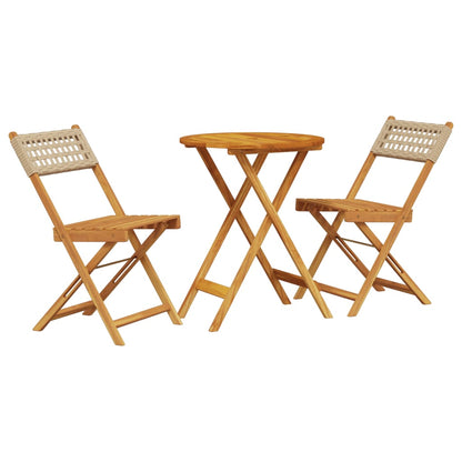 Set da Bistrot 3 pz Beige in Polyrattan e Legno Massello