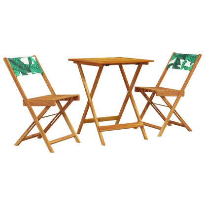 Set da Bistrot 3 pz Motivo Foglie in Tessuto e Legno Massello