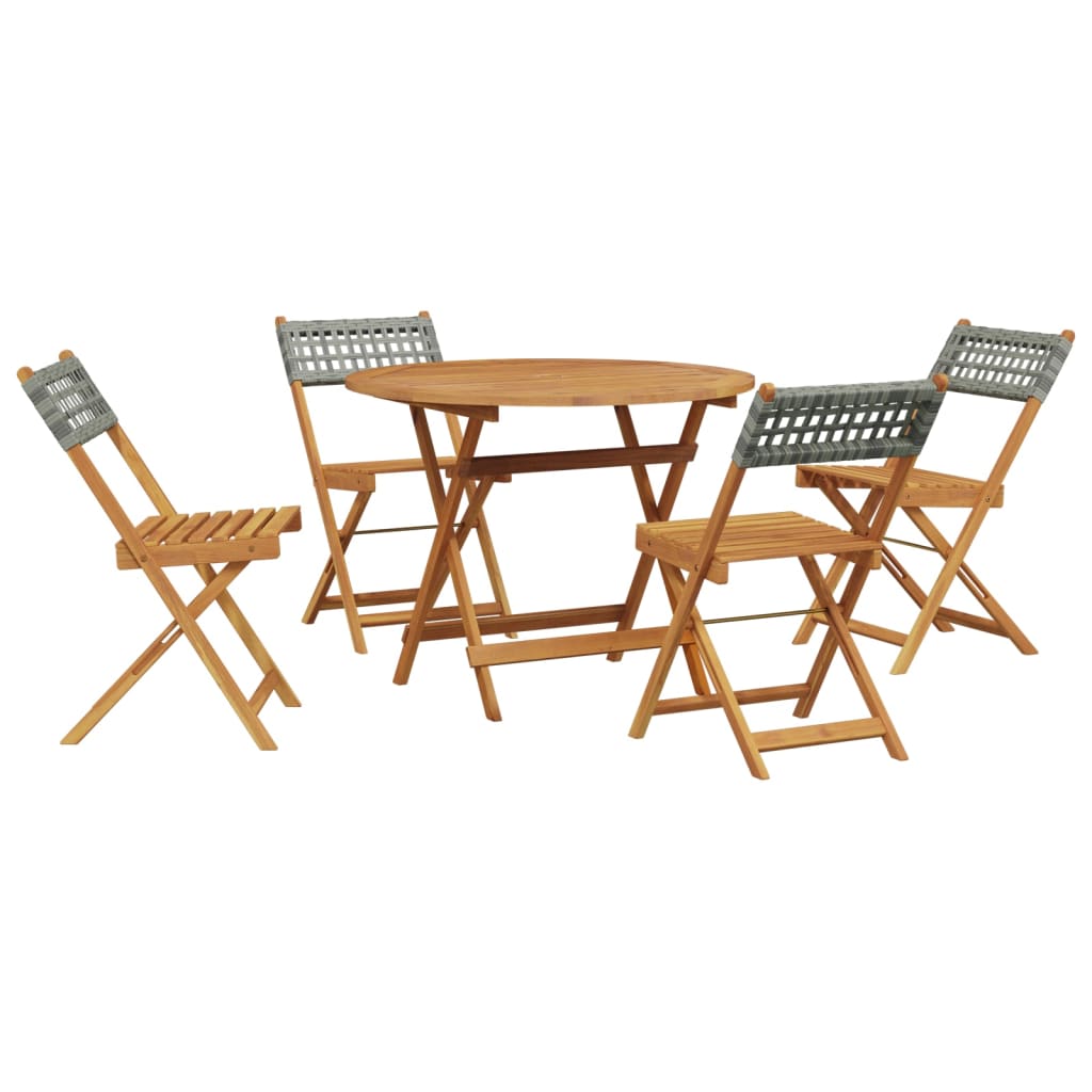 Set Pranzo da Giardino 5pz Grigio Polyrattan e Legno Massello