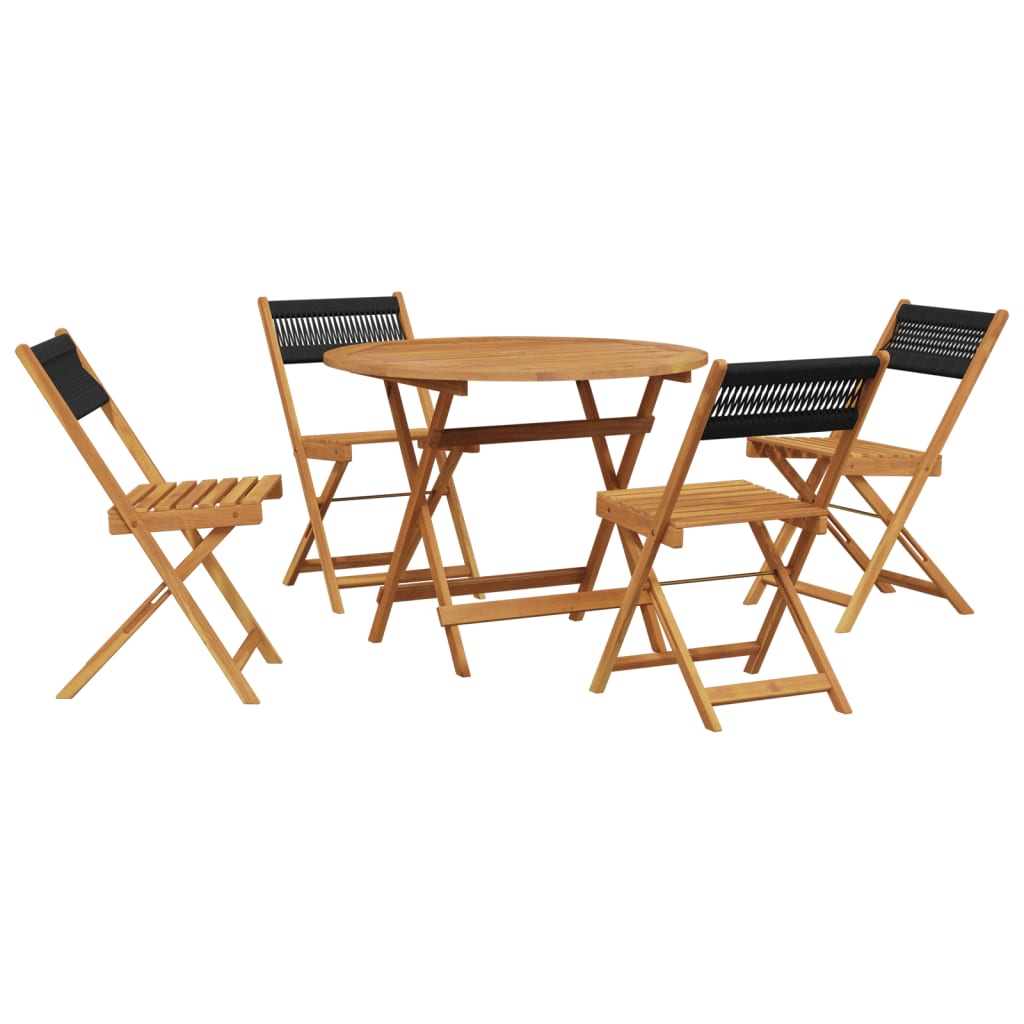 Set Pranzo da Giardino 5 pz Nero Polipropilene e Legno Massello