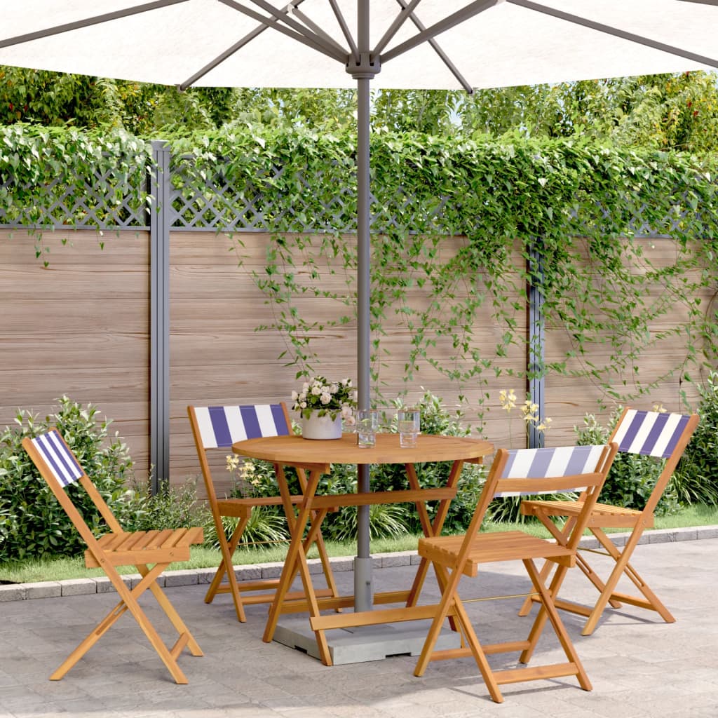 Set Pranzo Giardino 5pz Blu e Bianco Tessuto e Legno Massello