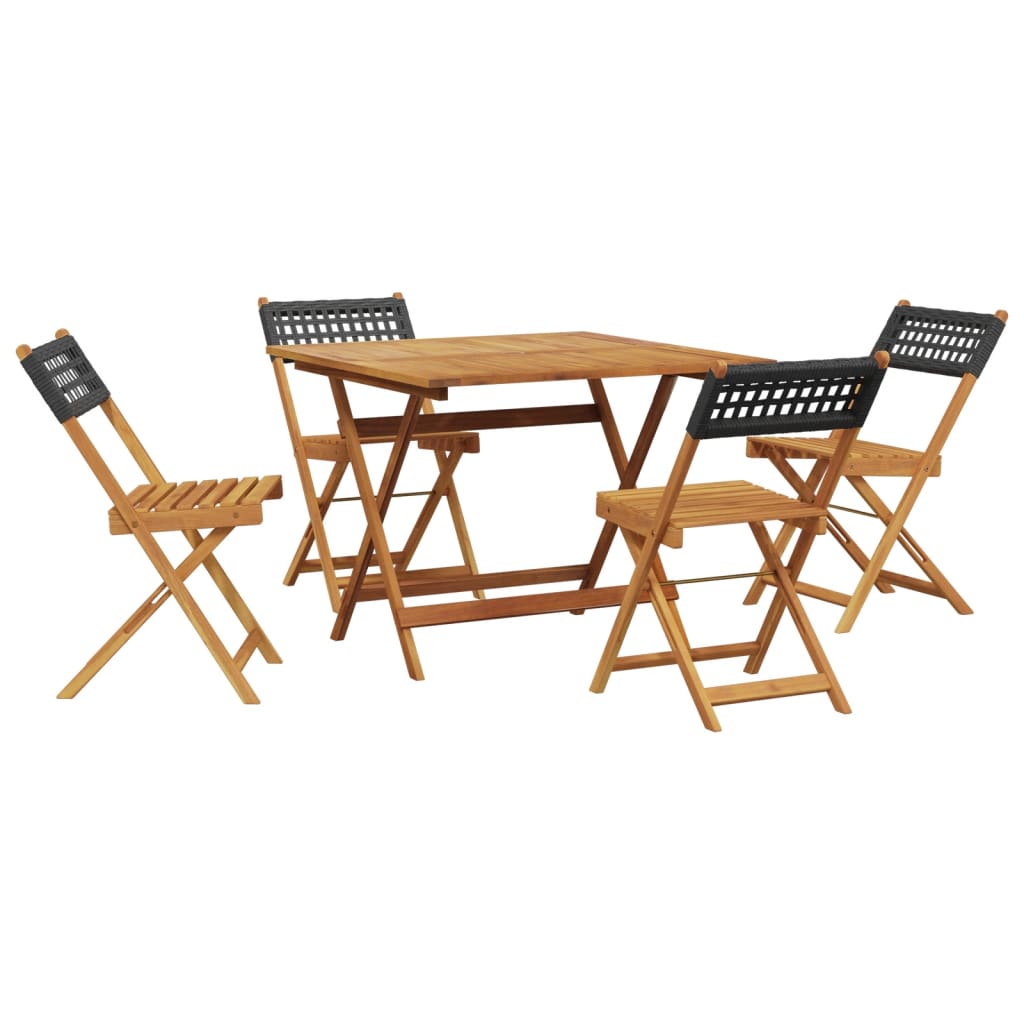 Set da Pranzo per Giardino 5pz Nero Polyrattan e Legno Massello