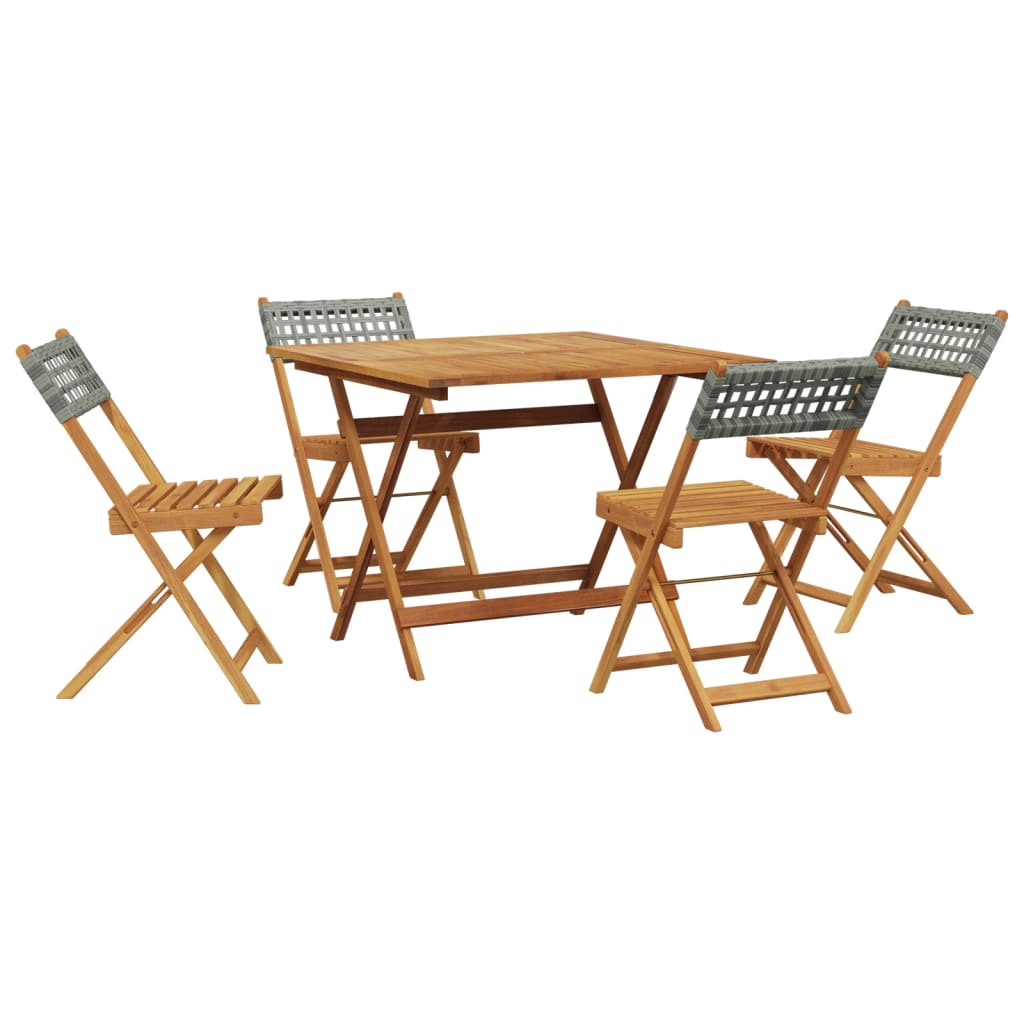 Set Pranzo da Giardino 5pz Grigio Polyrattan e Legno Massello