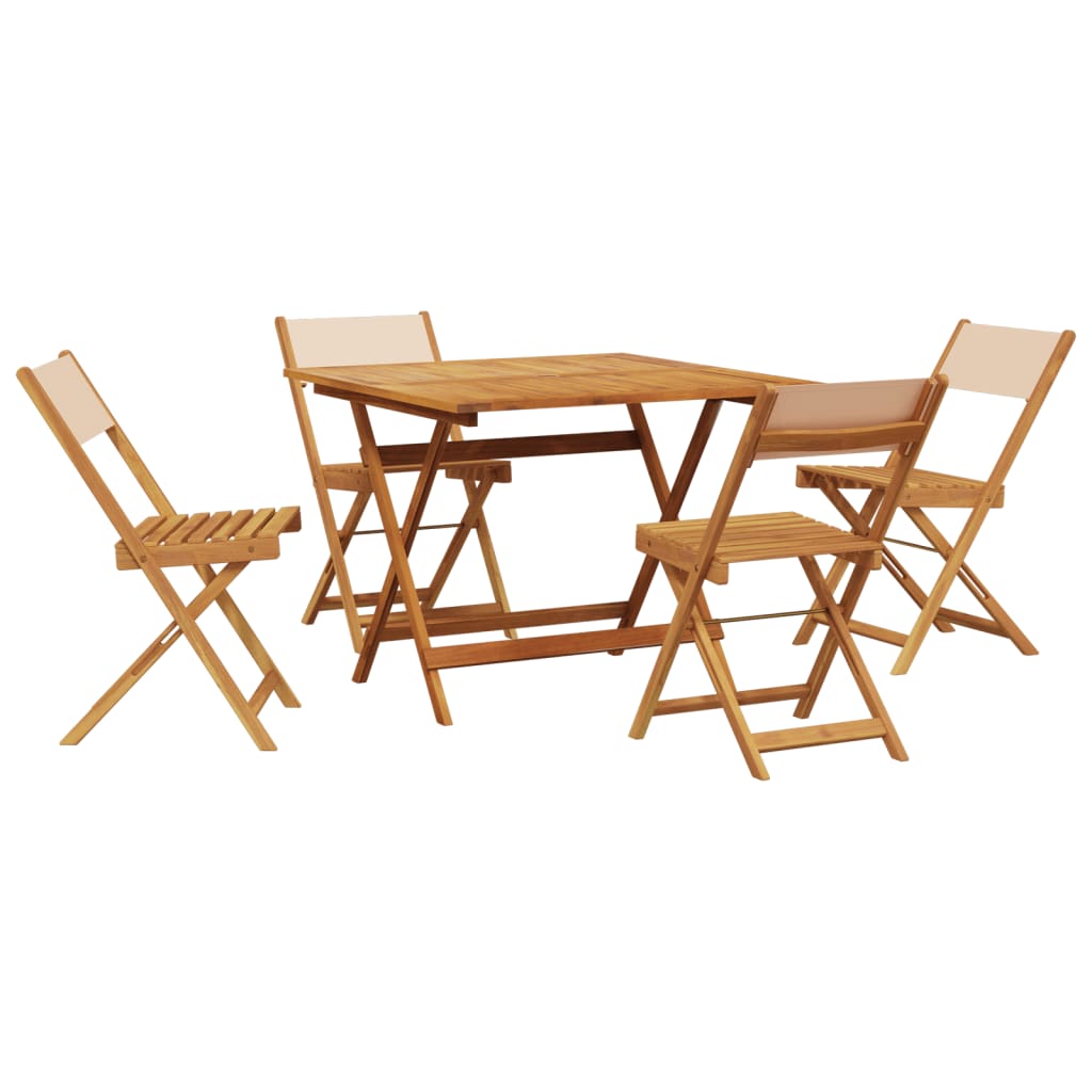 Set Pranzo da Giardino 5 pz Beige in Tessuto e Legno Massello