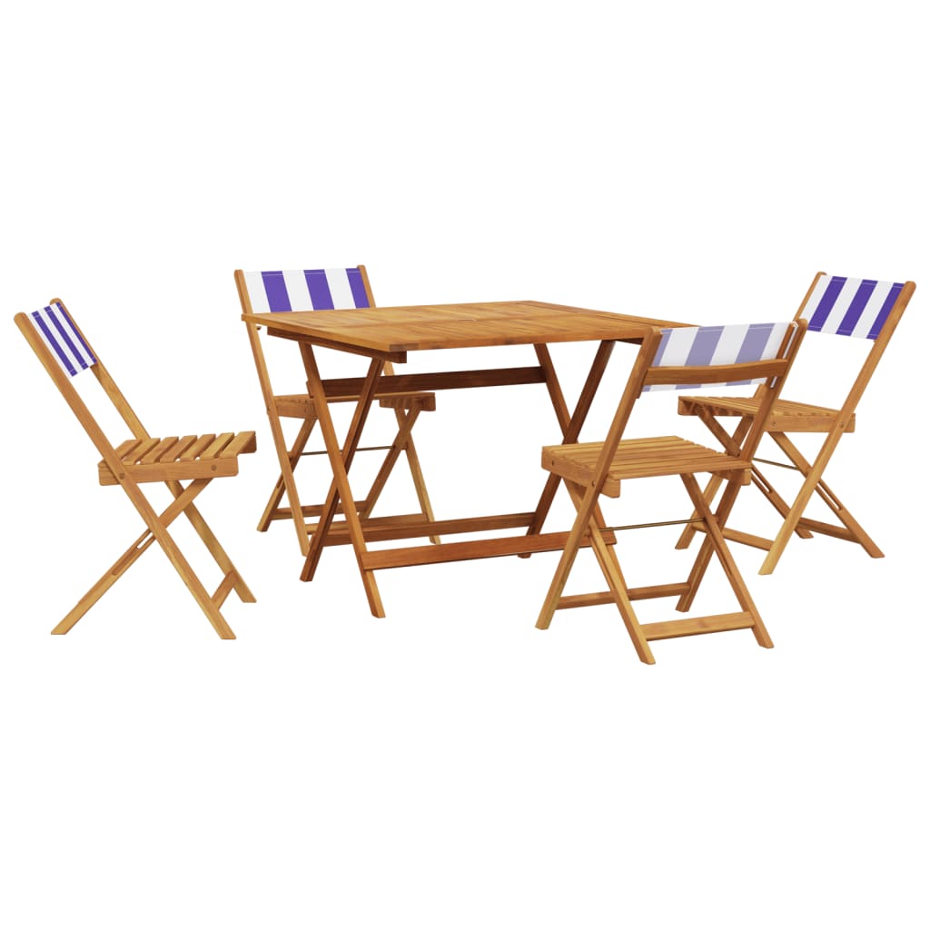 Set Pranzo Giardino 5pz Blu e Bianco Tessuto e Legno Massello