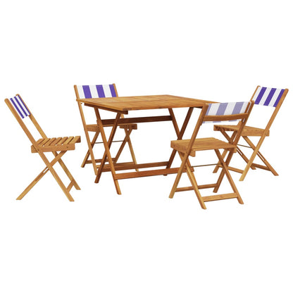 Set Pranzo Giardino 5pz Blu e Bianco Tessuto e Legno Massello