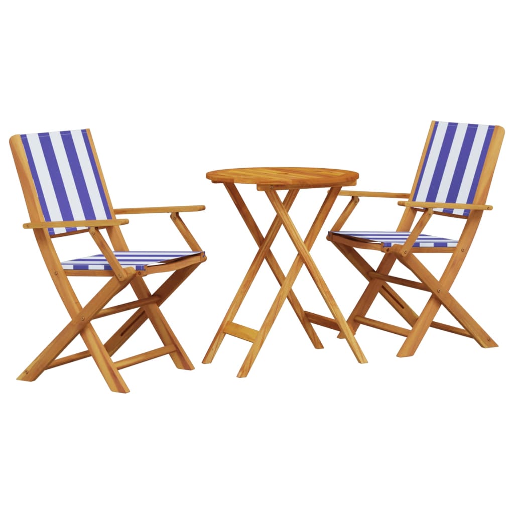 Set da Bistrot 3pz Blu e Bianco in Tessuto e Legno Massello