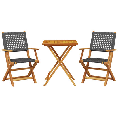 Set da Bistrot 3 pz Nero in Polyrattan e Legno Massello