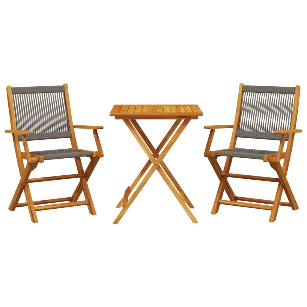 Set da Bistrot 3pz Grigio in Polipropilene e Legno Massello
