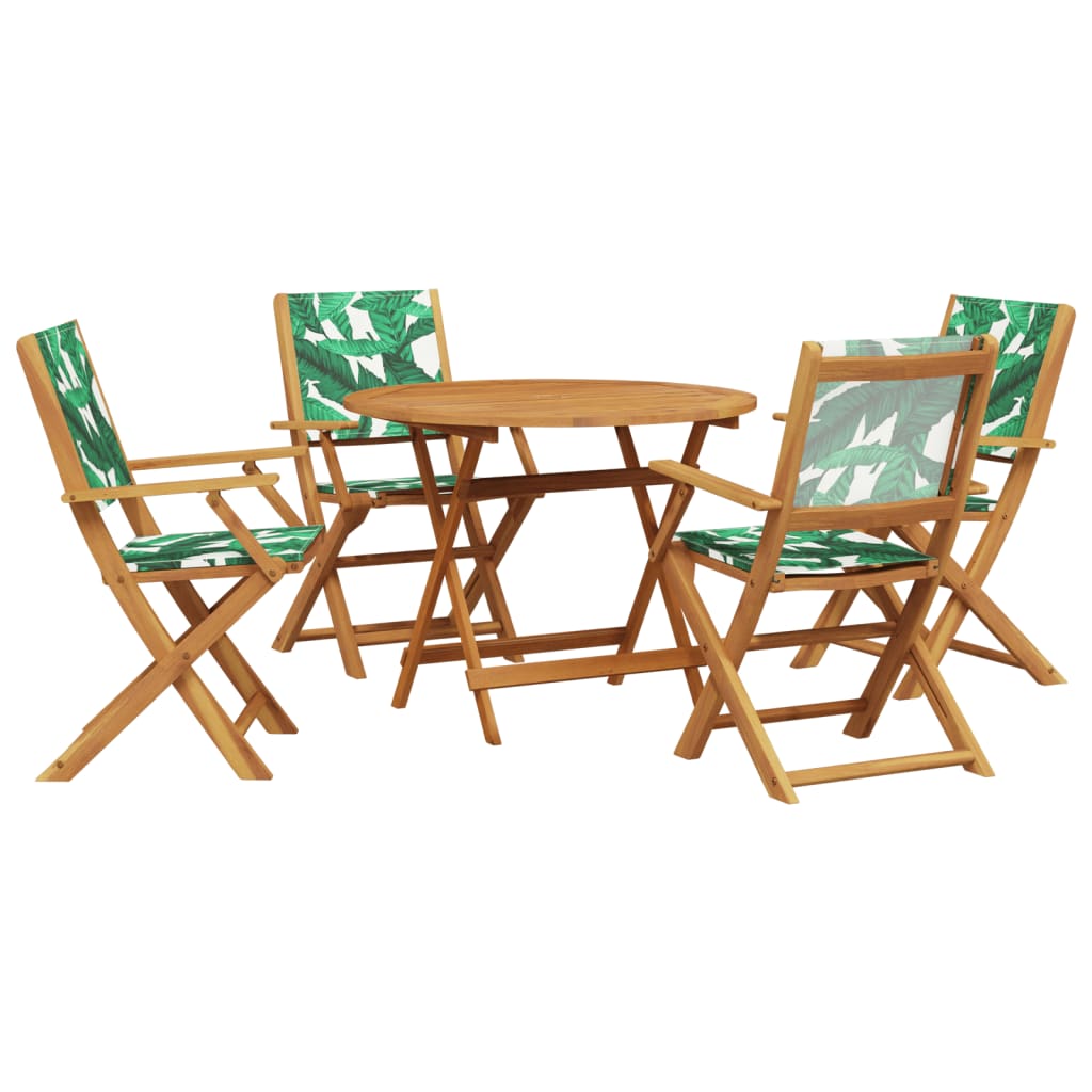 Set Pranzo da Giardino 5 pz Foglie in Tessuto e Legno Massello