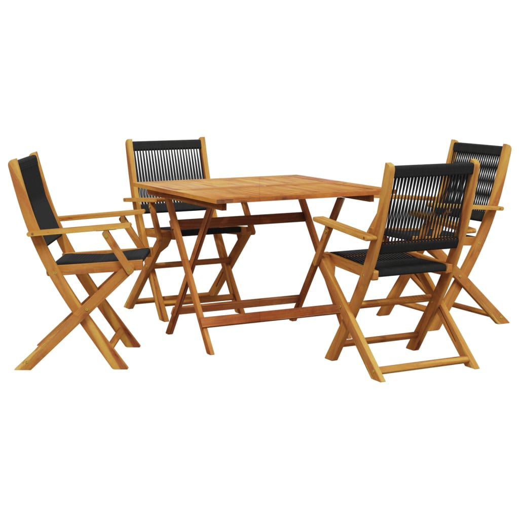 Set Pranzo da Giardino 5 pz Nero Polipropilene e Legno Massello