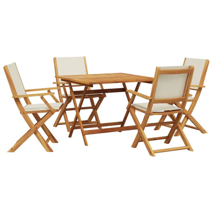 Set Pranzo da Giardino 5pz Crema in Tessuto e Legno Massello