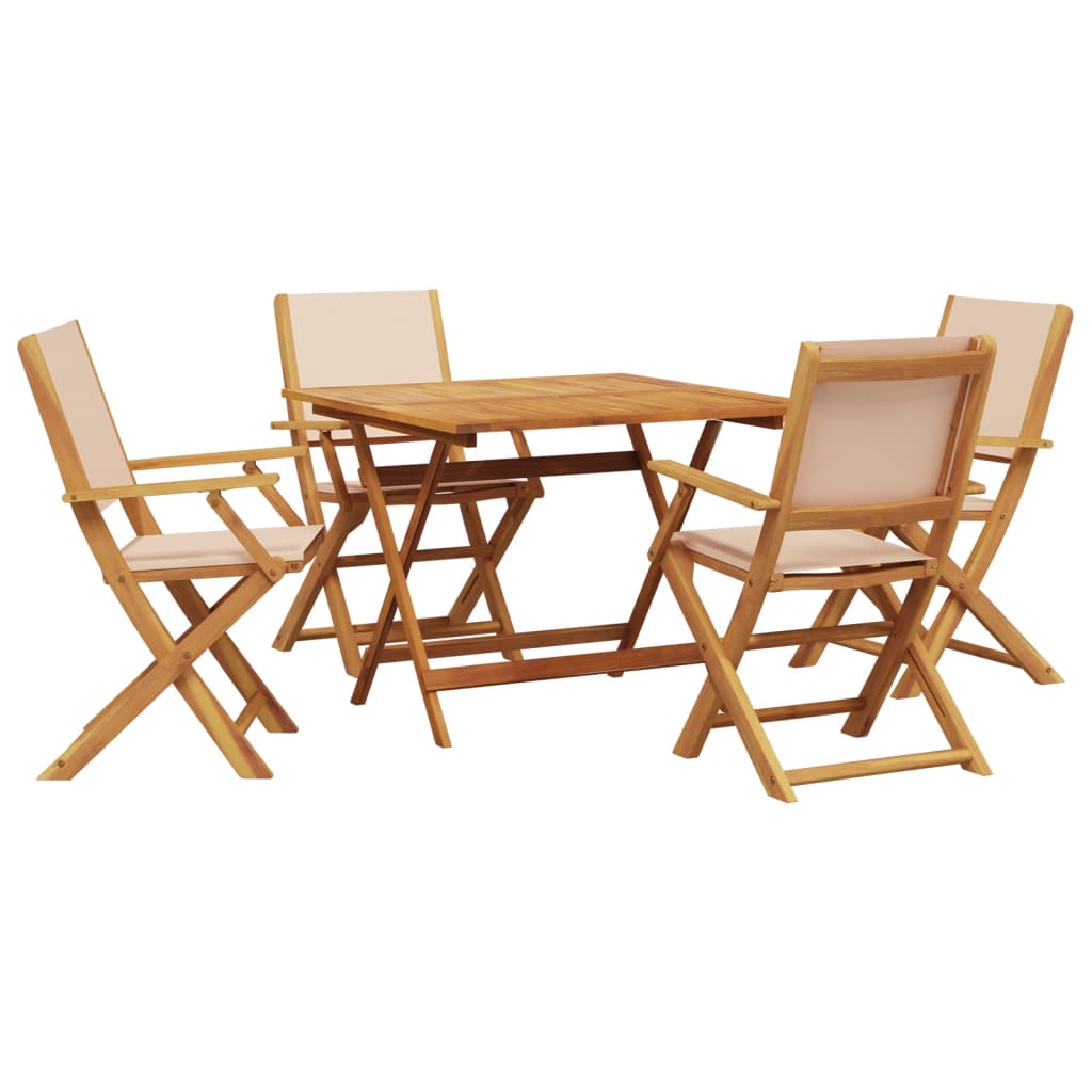 Set Pranzo da Giardino 5 pz Beige in Tessuto e Legno Massello