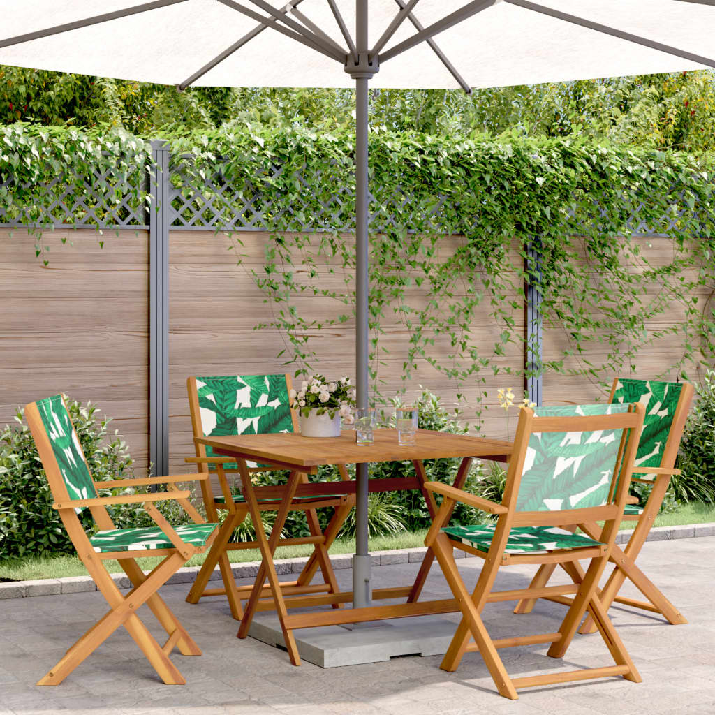 Set Pranzo da Giardino 5 pz Foglie in Tessuto e Legno Massello