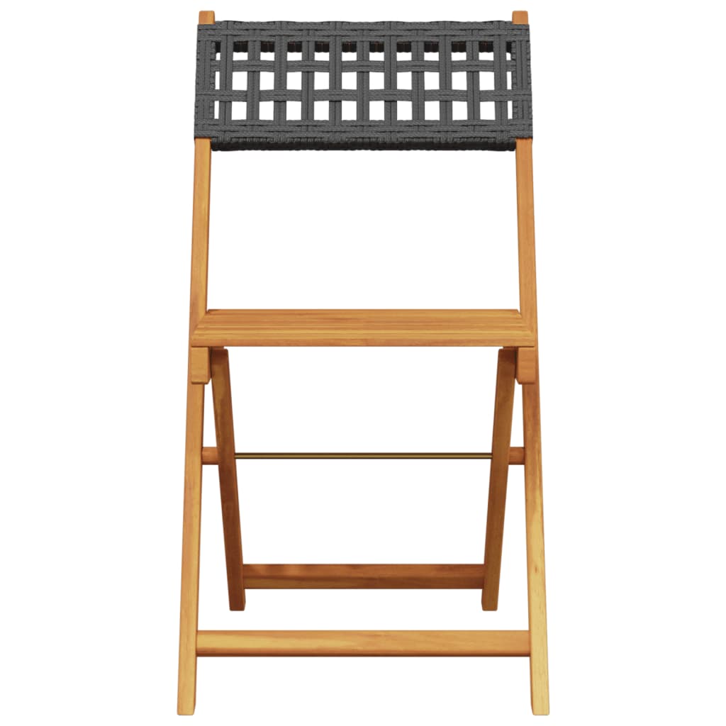 Set da Bistrot 3 pz Nero in Polyrattan e Legno Massello