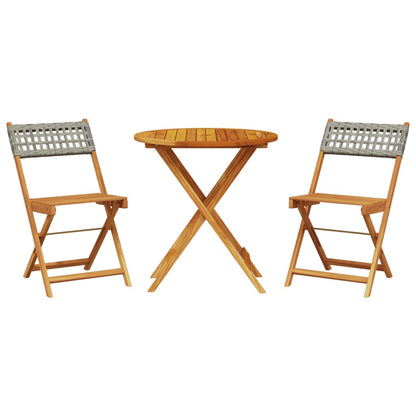 Set da Bistrot 3 pz Grigio in Polyrattan e Legno Massello