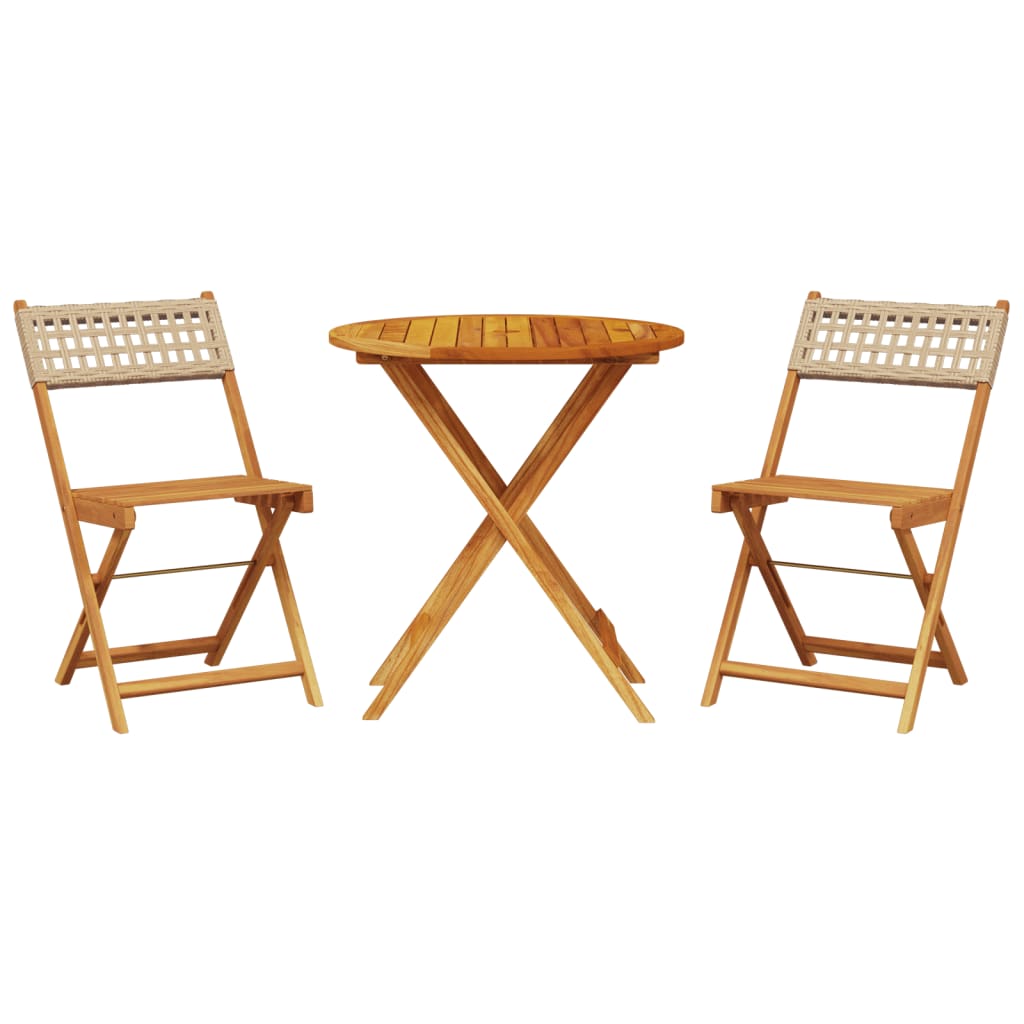 Set da Bistrot 3 pz Beige in Polyrattan e Legno Massello