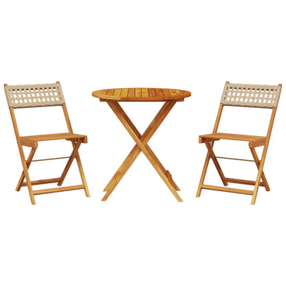 Set da Bistrot 3 pz Beige in Polyrattan e Legno Massello