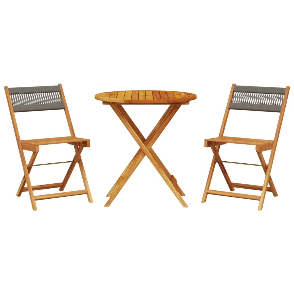Set da Bistrot 3pz Grigio in Polipropilene e Legno Massello