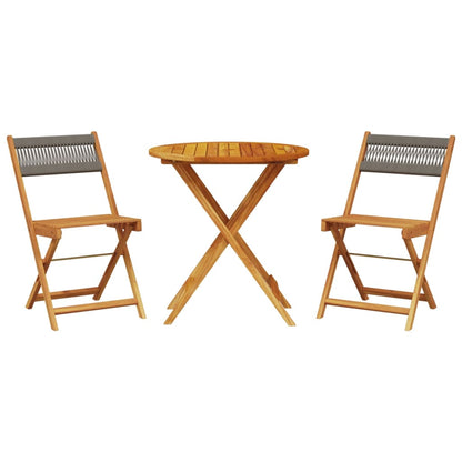 Set da Bistrot 3pz Grigio in Polipropilene e Legno Massello