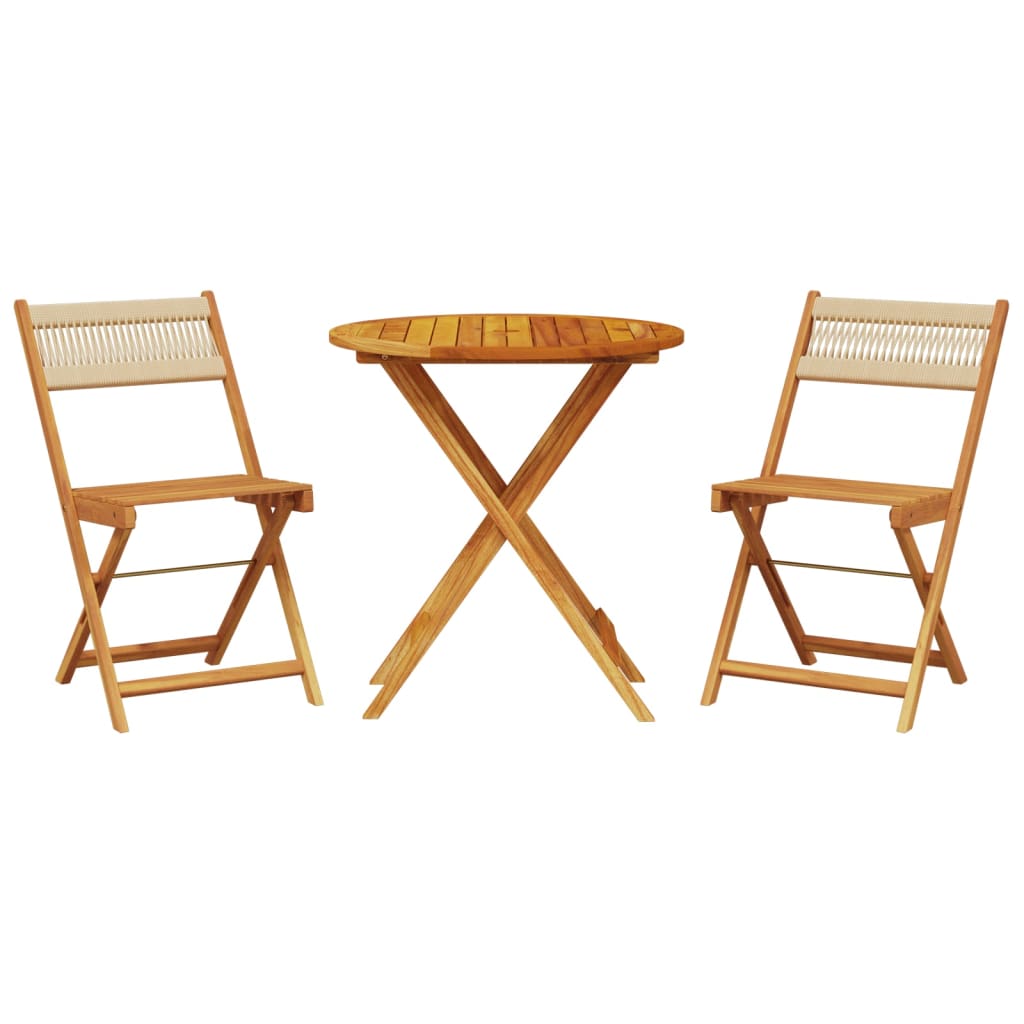 Set da Bistrot 3pz Beige in Polipropilene e Legno Massello