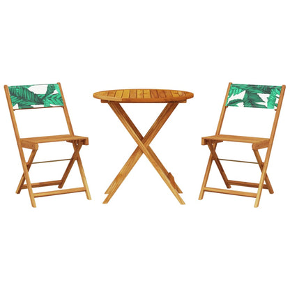 Set da Bistrot 3 pz Motivo Foglie in Tessuto e Legno Massello