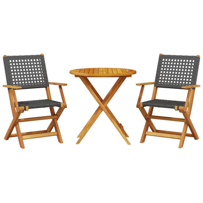 Set da Bistrot 3 pz Nero in Polyrattan e Legno Massello