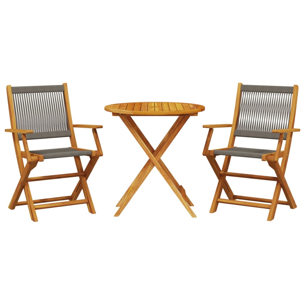 Set da Bistrot 3pz Grigio in Polipropilene e Legno Massello