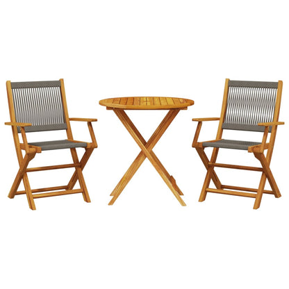 Set da Bistrot 3pz Grigio in Polipropilene e Legno Massello