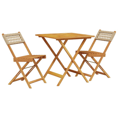 Set da Bistrot 3 pz Beige in Polyrattan e Legno Massello